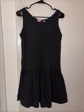 Vintage 90s UFO Brand Black Drop Waist Mini Dress Size S V-Neck Sleeveless Y2K